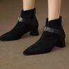 Pointed thick heel Martin boots women's autumn large size suede belt buckle medium heel short boots