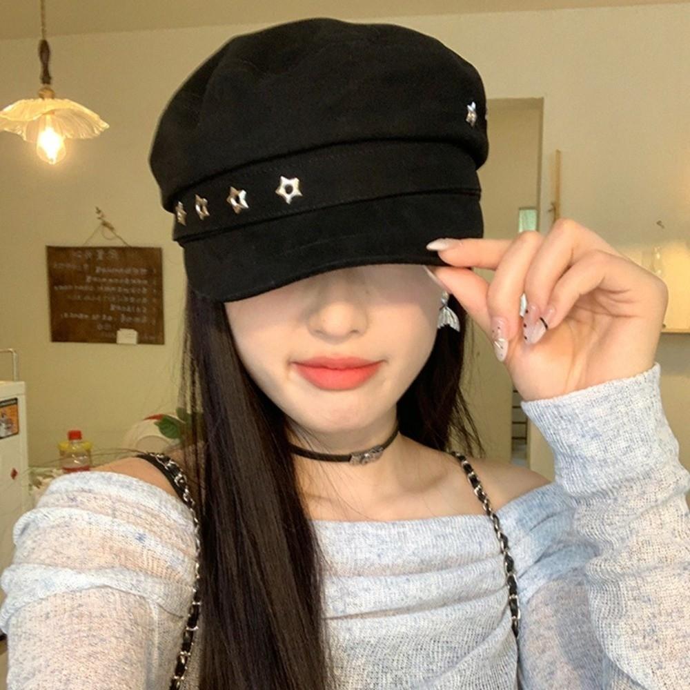 Flat Top Octagonal Cap Vintage Newsboy Hats Casual Star Hole Berets  Girls