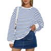 New Women's Striped Crew Neck Sweatshirt, Casual Loose Pullover T-Shirt Tops for Women Europe America