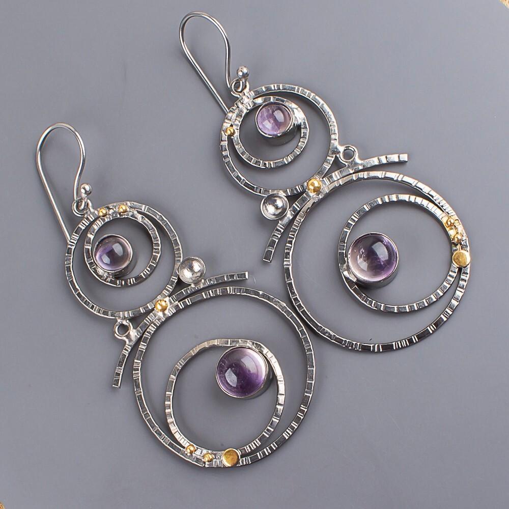925 Sterling Silver Natural Ametrine Gemstone Handcrafted Jewelry Earrings 2.86" EE-76-1