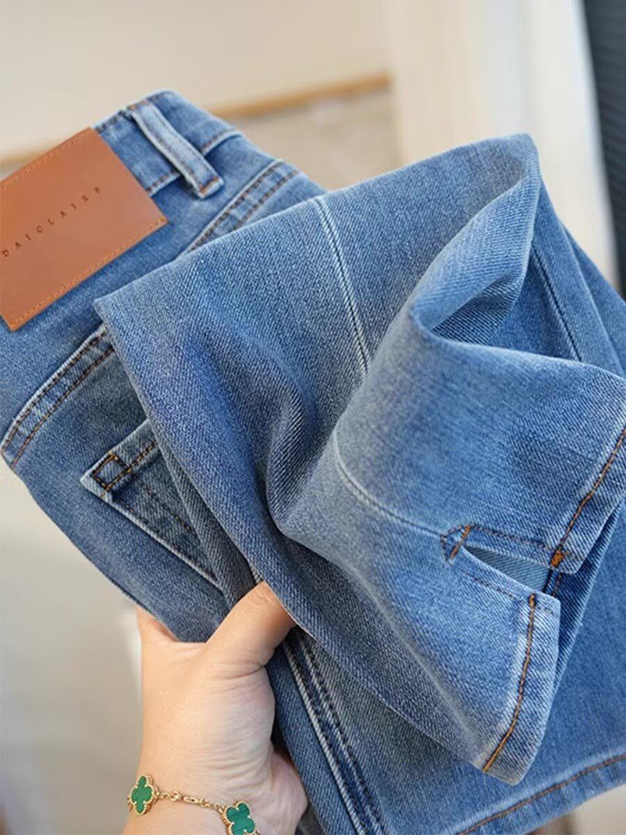 

Джинсы больших размеров с высокой посадкой, эластичные, прямого кроя, с разрезом для женщин с фигурой типа «груша» - Весенне-осенние стройнящие брюки-сигареты 4XL синий