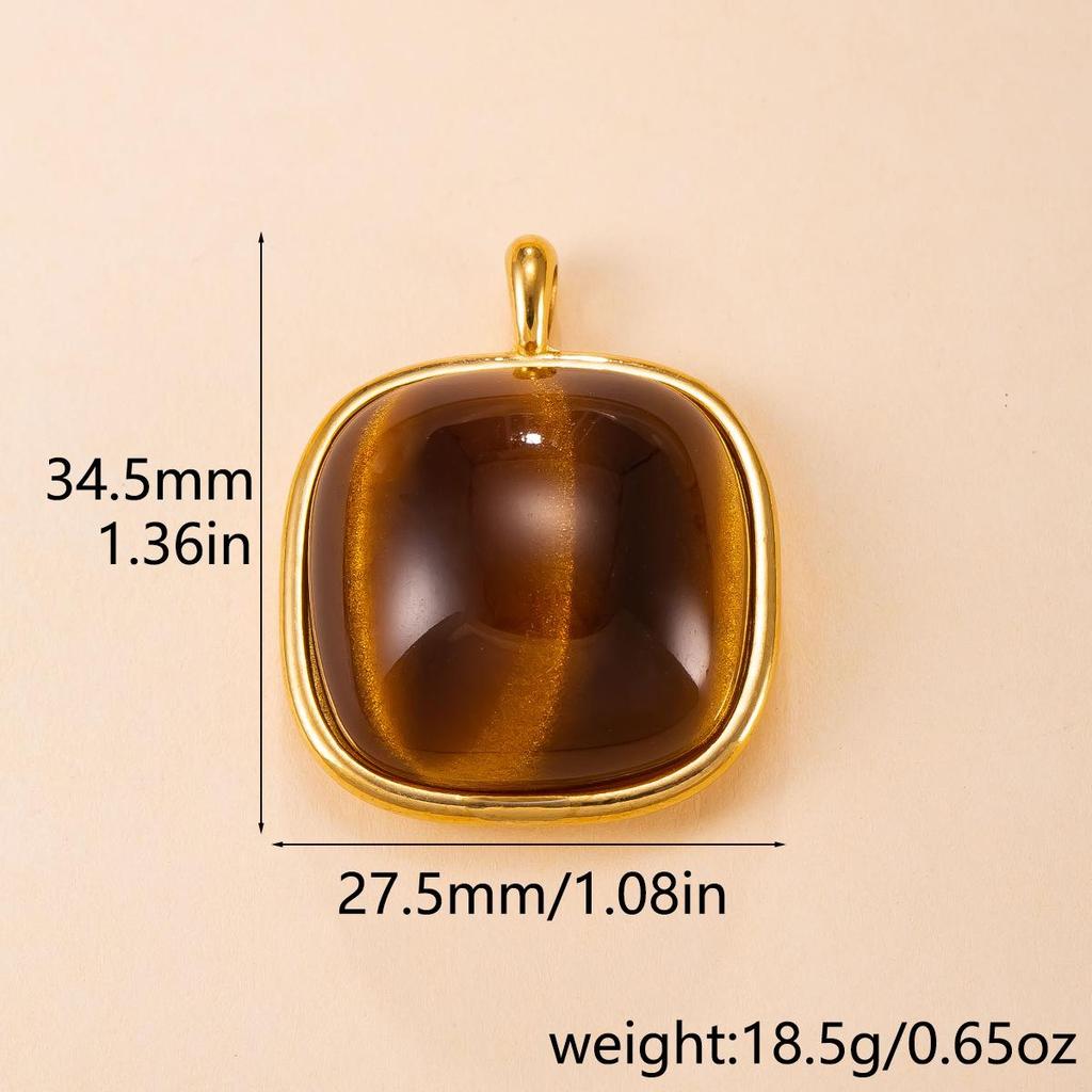 Exaggerated Geometric Tiger Eye Stone Pendant Necklace In Stainless Steel