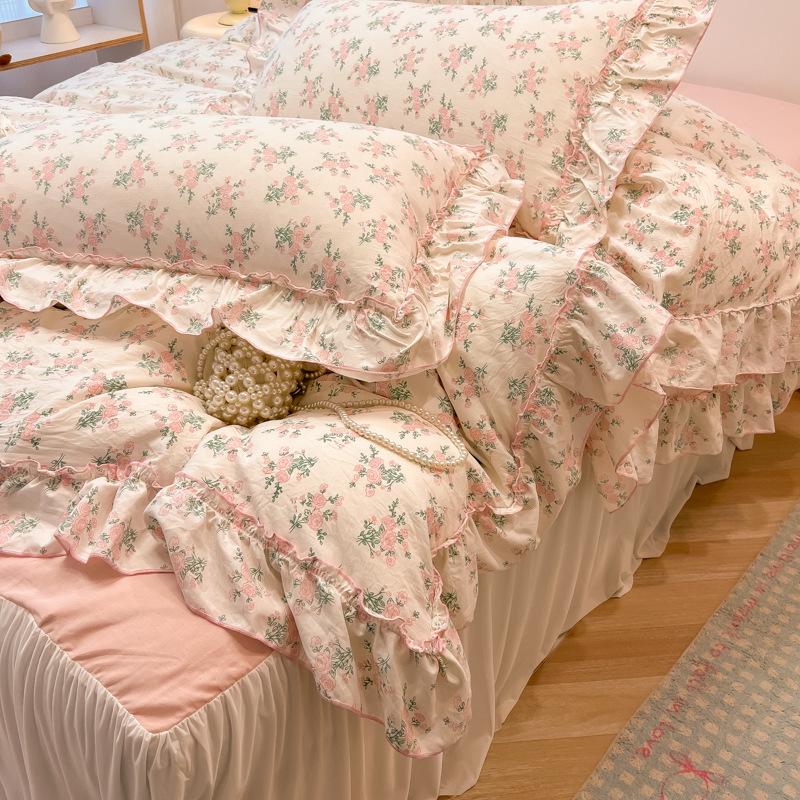 Romantic Lace Floral Cotton Bedding Set - Exquisite French-Korean Style