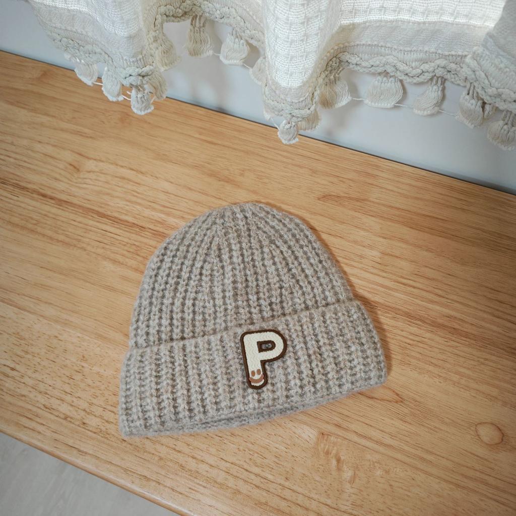 Korean Style Ins Style P Letter Hat Trendy and Fashionable Sweet and Cool Style Woolen Hat Solid Color Thickened Wool Blended Knitted Hat