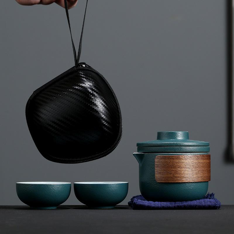 

1 комплект портативного керамического чайного сервиза кунг-фу с чайником и чашками - идеально подходит для чаепития на открытом воздухе и быстрой передачи - включает сумку для хранения B3 Green 1 Pot And 2 Cups