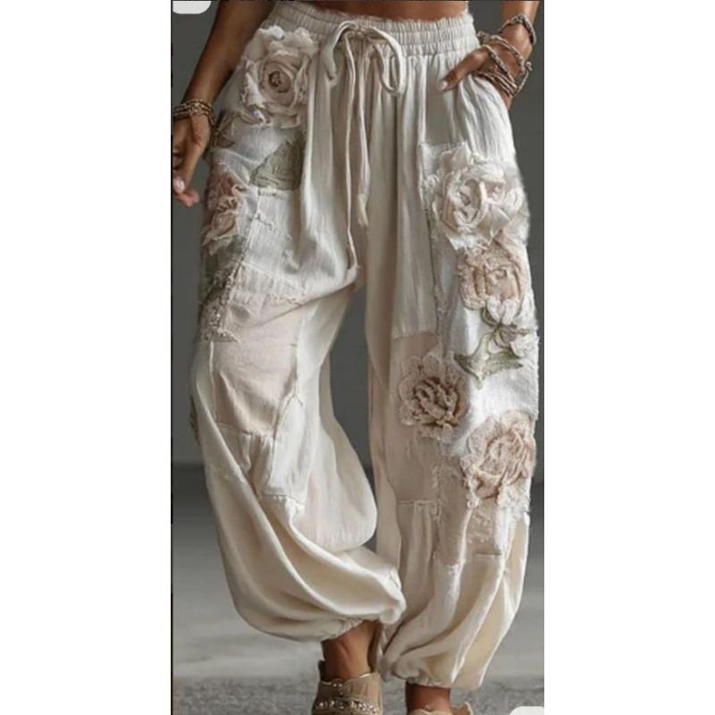 Elegant Women's Straight-Leg Pants with 3D Floral Print – New Season Style