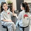 Korean Style Girls' Cartoon Stand-up Collar Short-Sleeve Polo T-shirt - 2026 Summer Trend for Kids In Pure Cotton