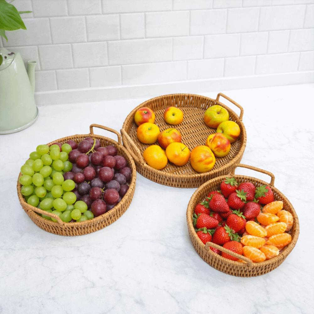 Plastic Imitation Rattan Storage Basket Handmade Dry Fruit Storage Tray  Living Room