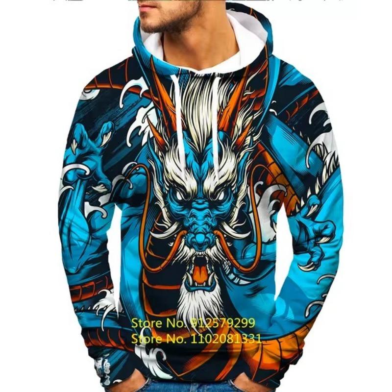 

Blue Tattoo Dragon 3D Printed Men Hoodies Animal Fashion Sweatshirt Unisex Streetwear Pullover Casual Shirt 2XL