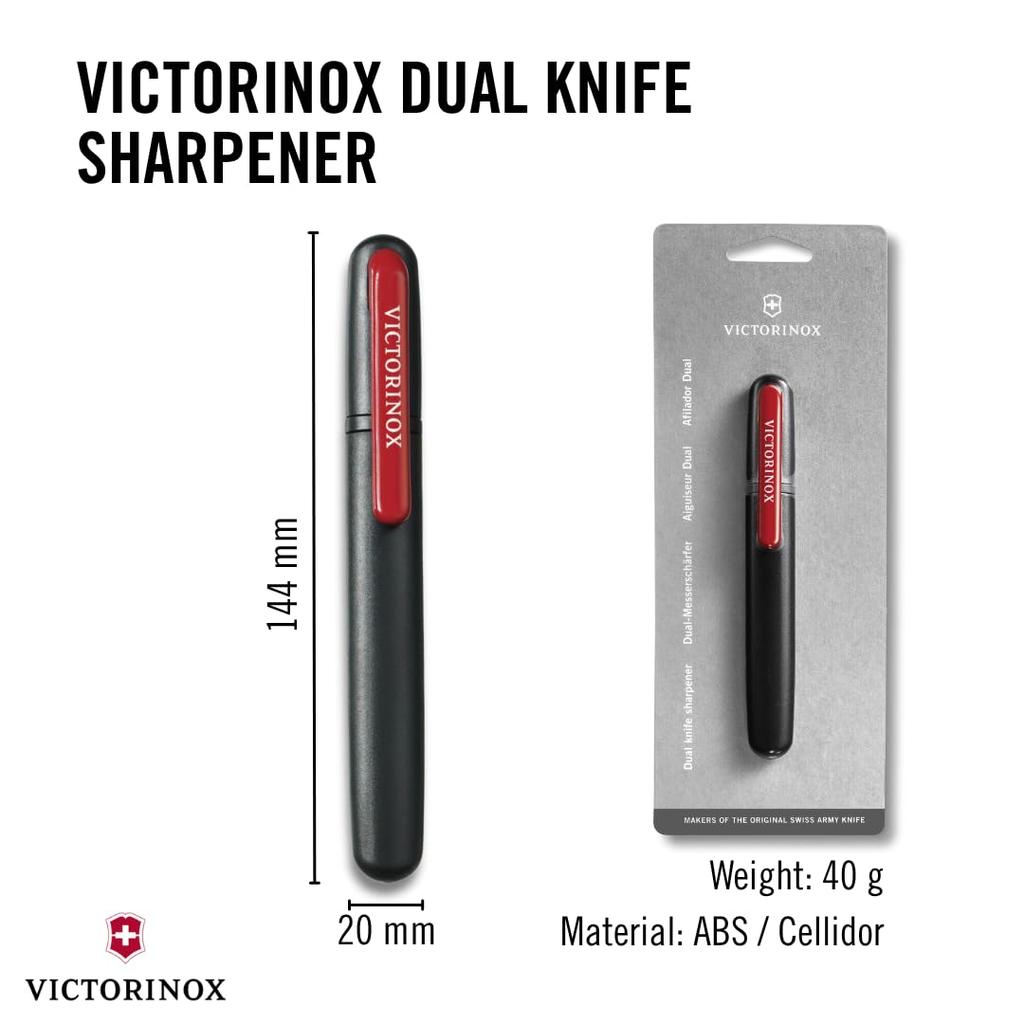 VICTORINOX Dual Knife Portable Stick with Ceramic a Portable Solution for Sharpening Straight Blades Sharpener, Pen-Shaped V-Shaped Tip, [4.3323]
