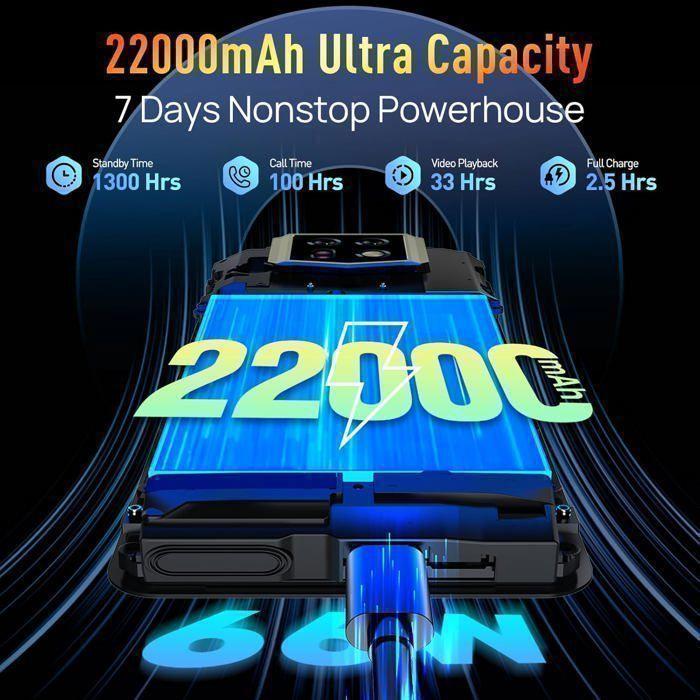 Rugged Smartphone Ulefone Armor 24 24GB+256GB 6.78" FHD+ 22000mAh Unbreakable Portable Phone 64MP Night Vision NFC/GPS Black