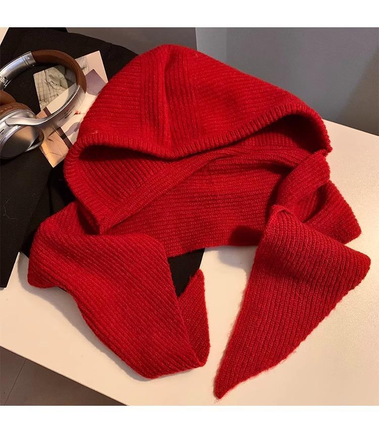 Women's Winter Knit Hooded Hat with Integrated Scarf 100% Polyester Casual Design for Business & Travel Warmth