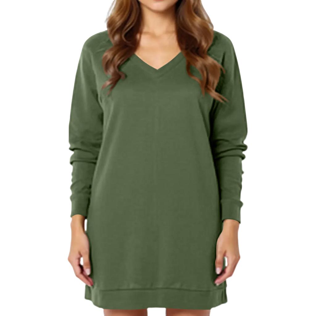 Women's Solid Color V-neck Top Long Sleeved Loose Top