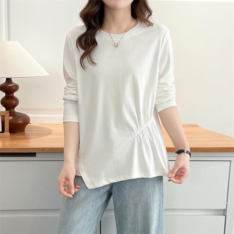 2026 Spring Women's Plus Size Irregular Long Sleeve Round Neck Casual Base Layer Top