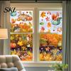 Cute Squirrel Hedgehog Deer Decals 9PCS Autumn Forest Animal Window Clings, Thanksgiving Maple Leaf Pumpkin Stickers, Reusable Static Clings