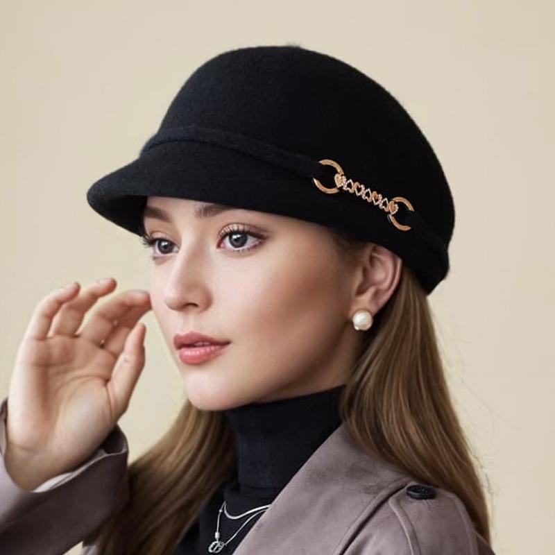 Vlněný baret Dámský podzimní a zimní retro cylindr klobouk módní kupolovitý vlněný jezdecký klobouk