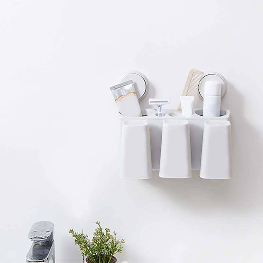 Zahnbürstenhalter Organizer Wandmontage Badezimmer Zahnpasta Rack Mundwasser Tassen Behälter