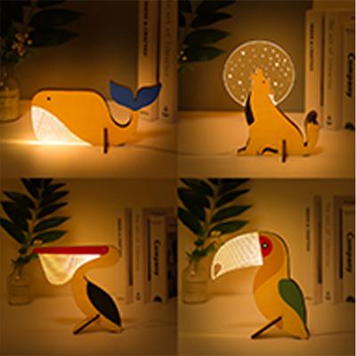 Zwierzęta LED Lampka Nocna Drewniana Akrylowa Lampka Stołowa Ozdoba Dla Dziecka Dzieci Lampki Nocne Pelikan Syriusz Wieloryb Tukan USB