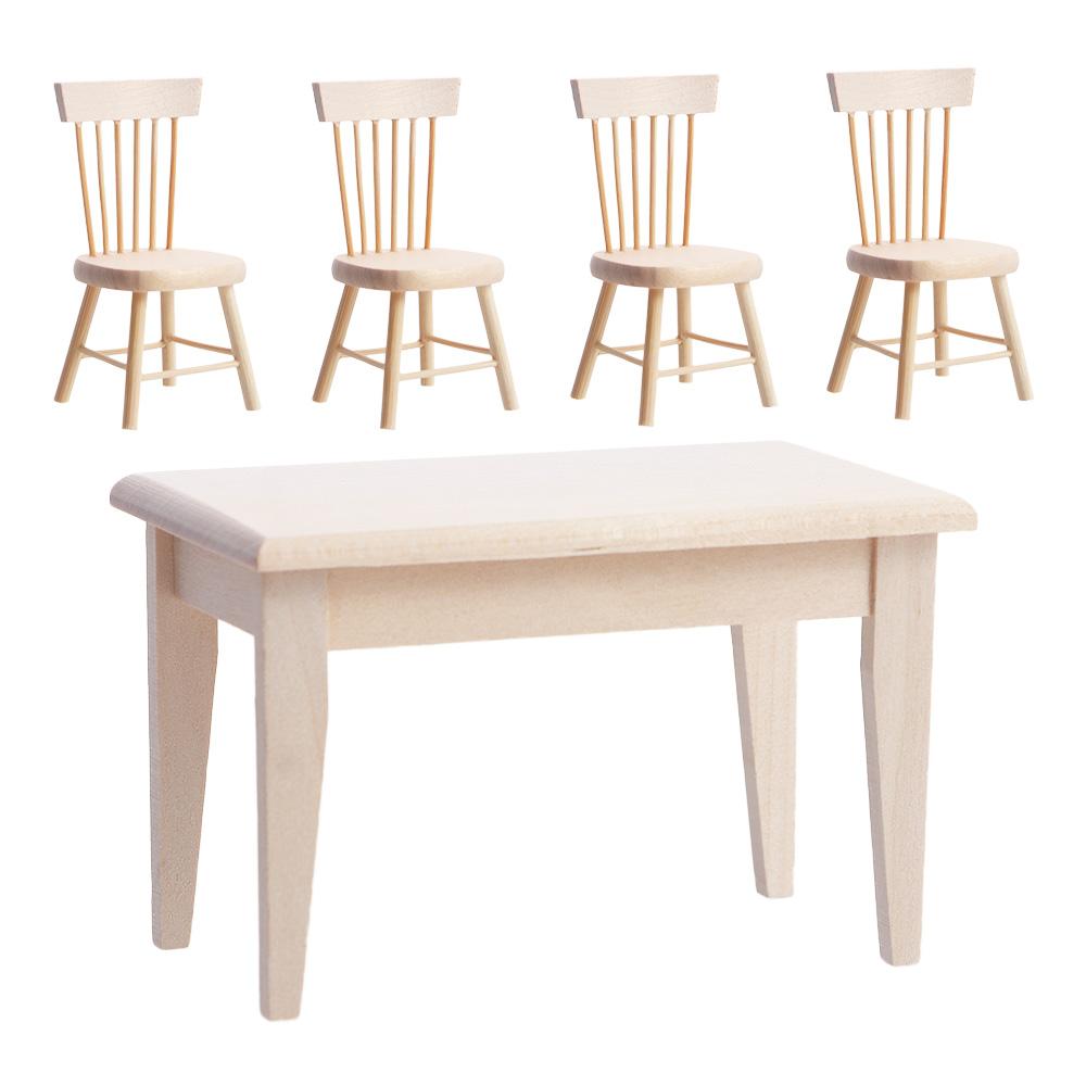1:12 Ornament Tiny Mini Miniature Wooden Chair Dining Room Table Dollhouse Furniture