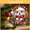 Acrylic Flat Christmas Surface Pendant With Cute Puppy Checkered Design Scarf