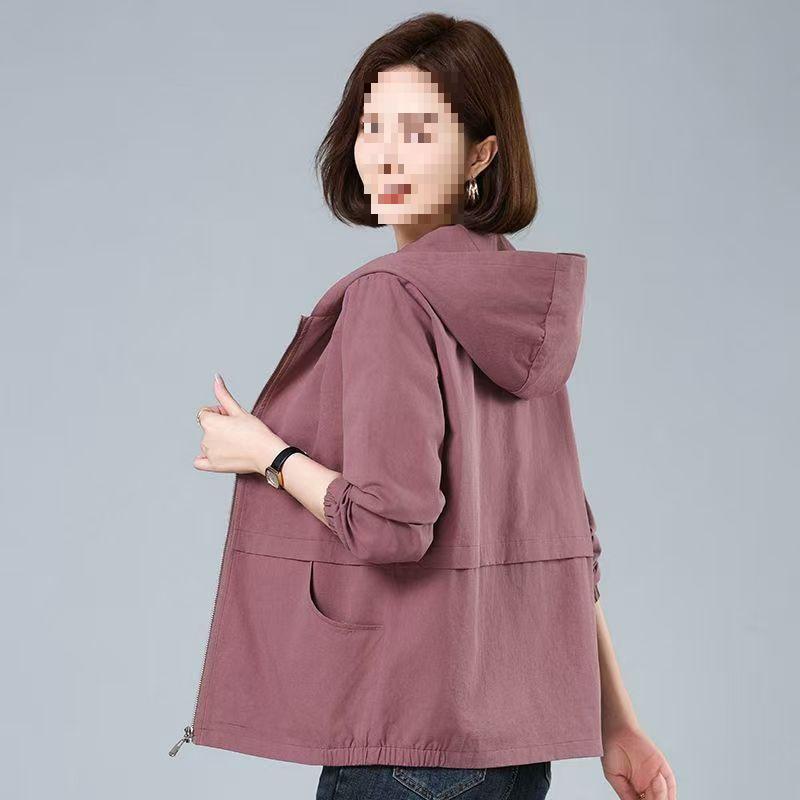 Women's Plus Size Hooded Short Jacket - Casual Spring/Autumn Outerwear for Middle-Aged Women