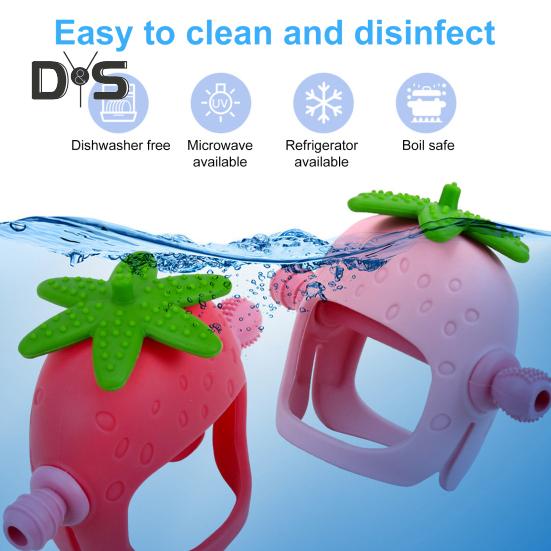 Baby Teething Toy for Babies 0-24 Months Relieve Sore Gums with Strawberry Shape Teether Food-Grade Silicone Easy-to-Clean Teething Relief Toy Train