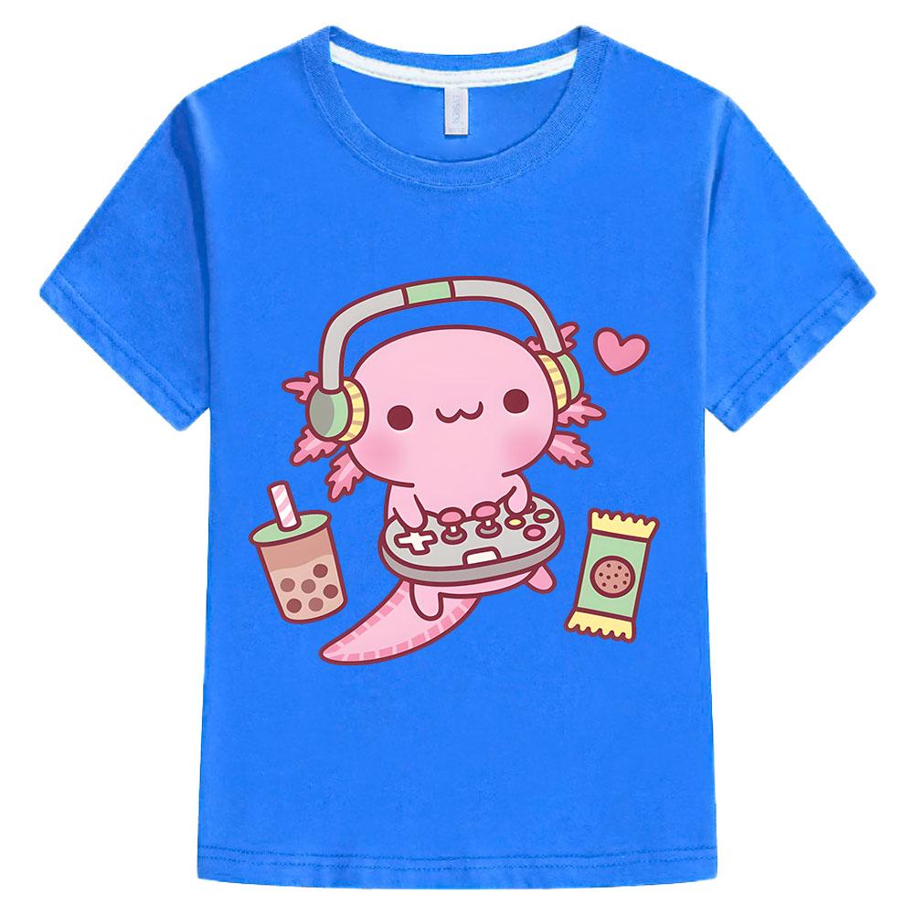 Summer Pink Axolotl Print Love T-Shirt Sports Short Sleeve Top Children's Holiday Gift Cute Style Top