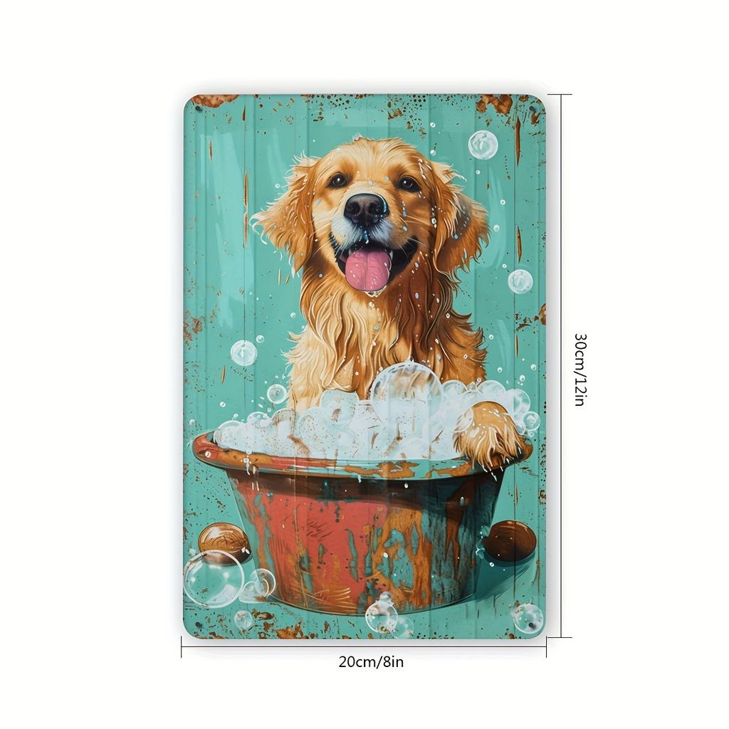 1pc Vintage Dog Bath Time Metal Tin Sign, Rustic Wall Art for Home, Bar, Cafe, Gym, Garage, Indoor & Outdoor Decor, 8x12 inches