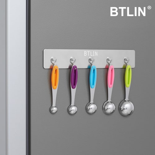 BTLIN Magnetic Range Hood Hooks, Stainless Steel, Rust-Proof, Kitchen Tool Hooks for Refrigerators, Range Hoods, and Bathrooms, 5 Hooks, W26 X D4.5 X