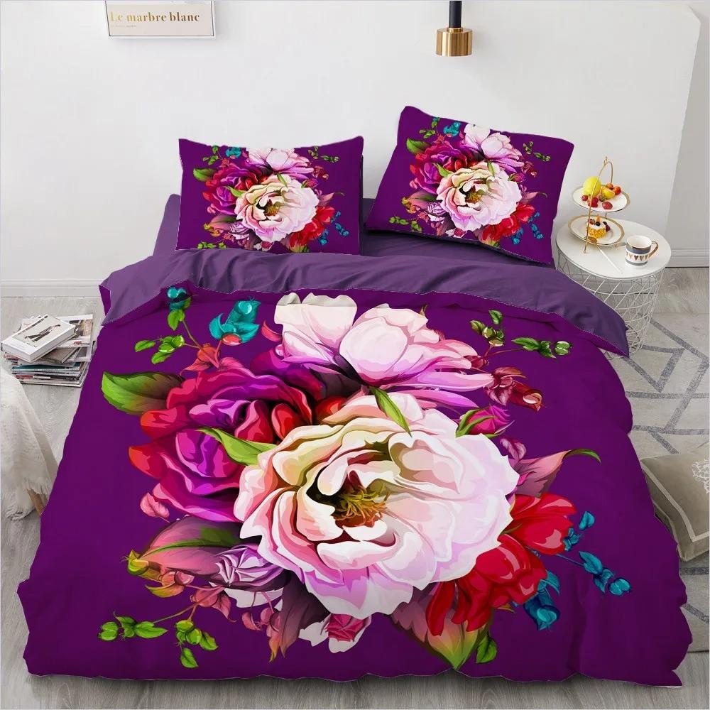 Flower Bird King Queen Duvet Cover Colorful Tropical Floral Bedding Set For Women Watercolor Plant 23Pcs Polyester Quilt Cover