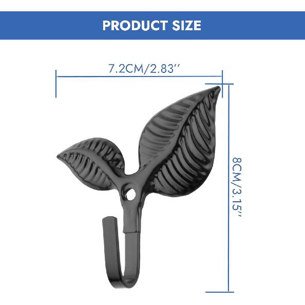Set of 4 Vintage Leaf Wall Hooks Black Metal Coat Hooks Heavy Duty Decorative Iron Hook Wall Mounted Hangers for Hanging Towels Coats Hats Scarf Bags