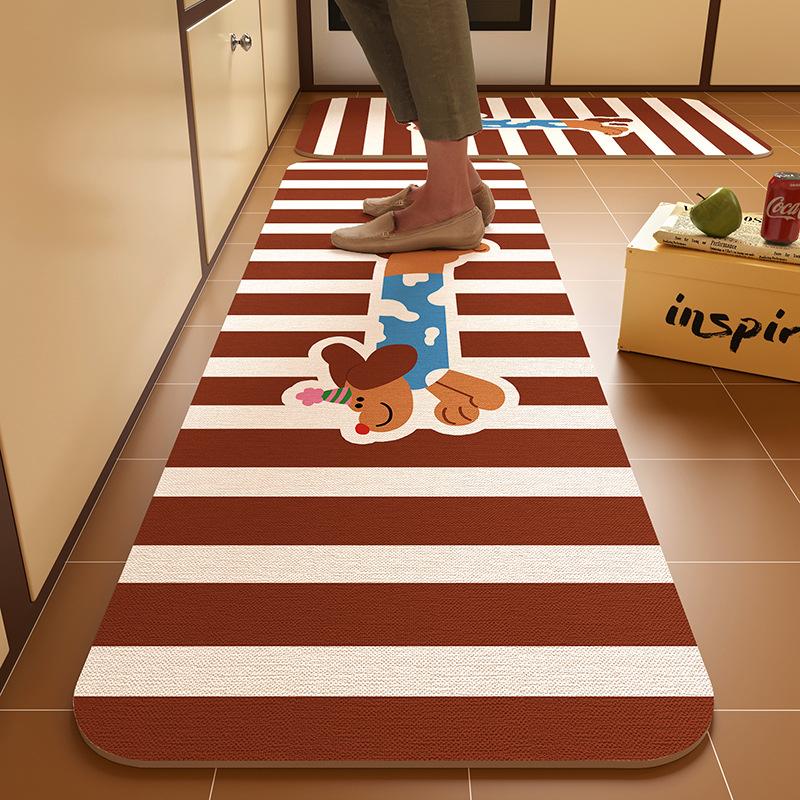 Cartoon Dog Kitchen Dirt-Resistant Diatom Mud Floor Mat Easy To Maintain Two-Piece Set Anti-Slip Mat Home Decoration