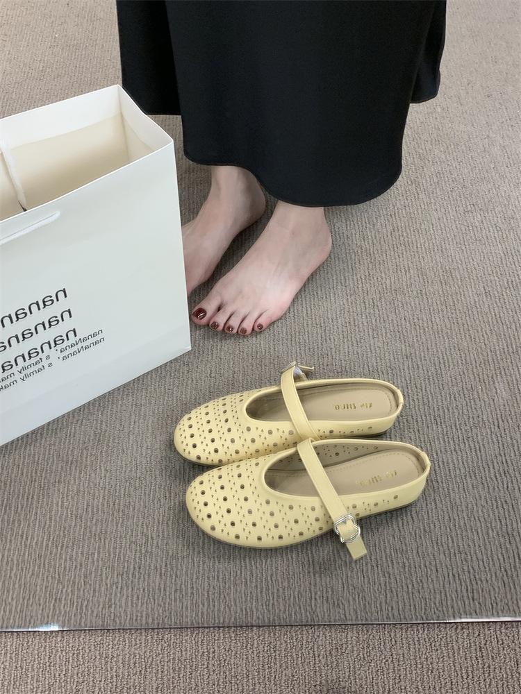 XINZHOU 2025 Summer New Ballet Hollow Breathable Without Heel Small Leather Shoes Women's Hole Shoes Bag Head Half Drag