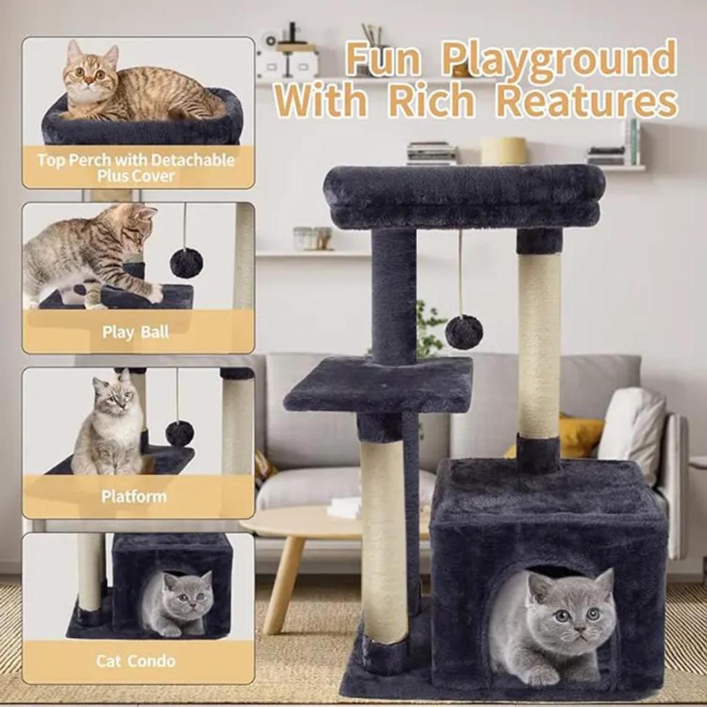 Integrated Cat Tree: Climbing Frame, Scratching Post, Bed, and Jumping Platform – Large Pet Toy