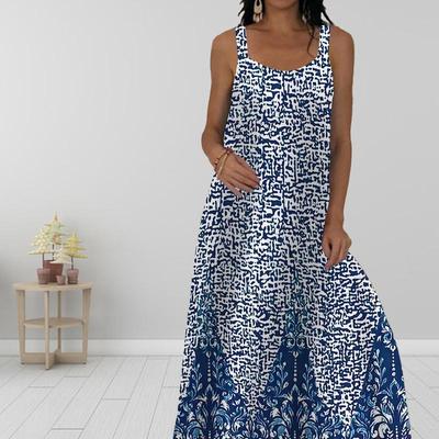 Women's Slip Dress Maxi Long Dress Pointed Pattern Print Dress Spring & Summer V Neck Leisure Vacation