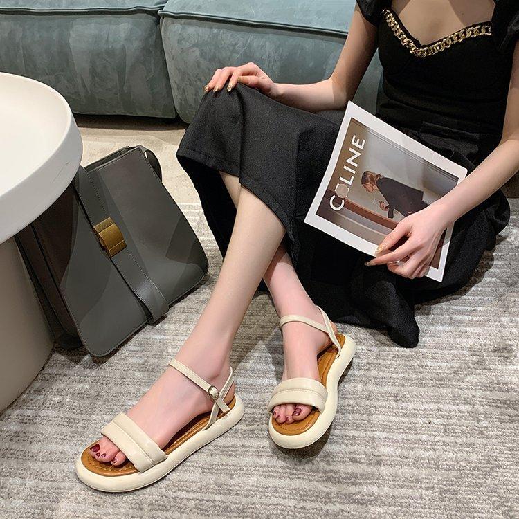 

Fairy wind cool slippers outer wear women s shoes 2024 autumn new thick-soled fashion French with skirt open-toed sandals 35 бежевый