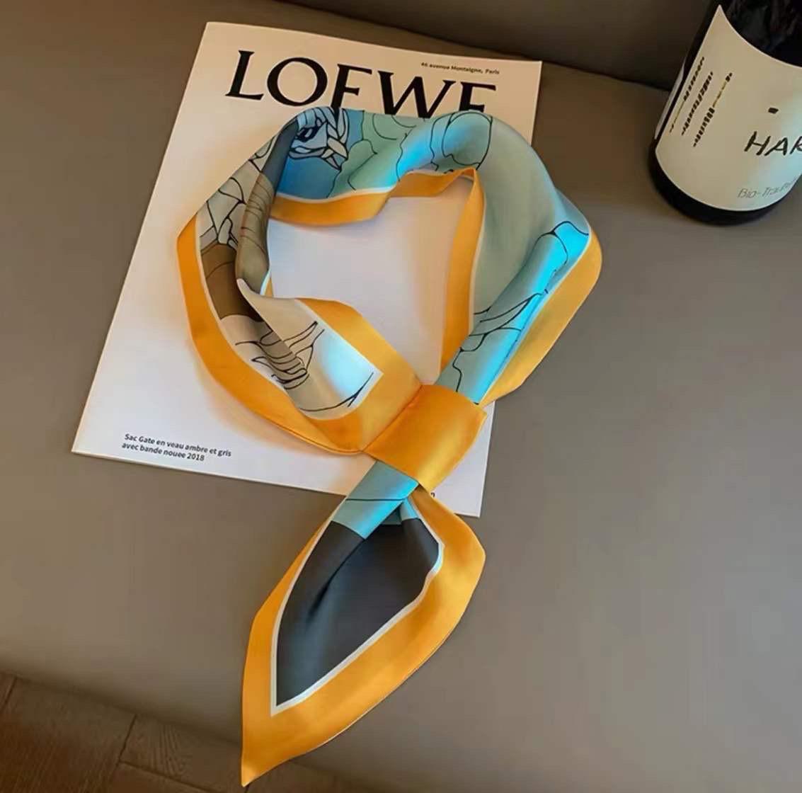 

Женский шарф из шелковой ленты в горошек - весна/осень, тонкий декоративный аксессуар в корейском стиле XED017 stone horse small ears