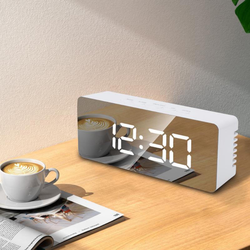 USB Power LED Digital Alarm Clock Thermometer Temperature Desk Clock Mirror Night Light Snooze Clock for Bedroom Office