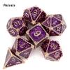 7 Pcs Purple Dragon Metal Dice Solid Metal Polyhedral Dice Set Suitable For Role-Playing Dice PropBoard Game Gift