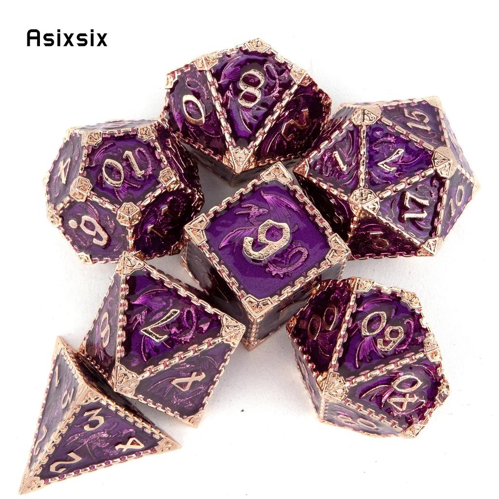 7 Pcs Purple Dragon Metal Dice Solid Metal Polyhedral Dice Set Suitable For Role-Playing Dice PropBoard Game Gift