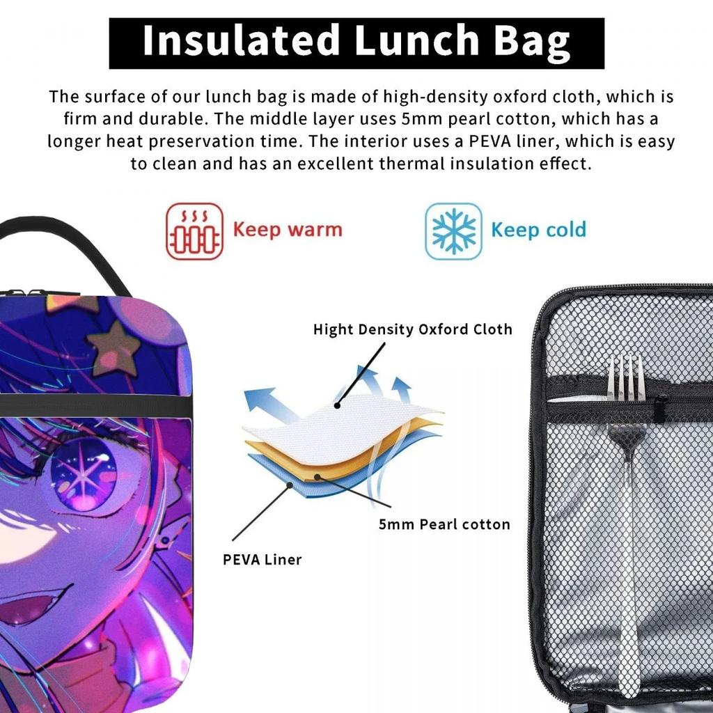 Oshi No Ko Anime-Lunchtasche, tragbar, aus dicker Aluminiumfolie isoliert, wasserdicht, ideal als Geschenk.