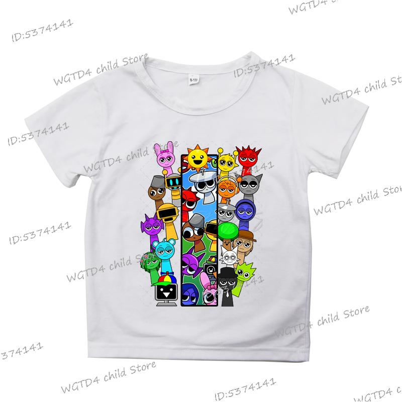 2025 Neue Sprunki Englischer Buchstabe ABCD.. Kinder T-Shirts Mode Incredibox Spiel T-Shirt Cartoon 26 Alphabet Jungen Mädchen Lustiges T-Shirt