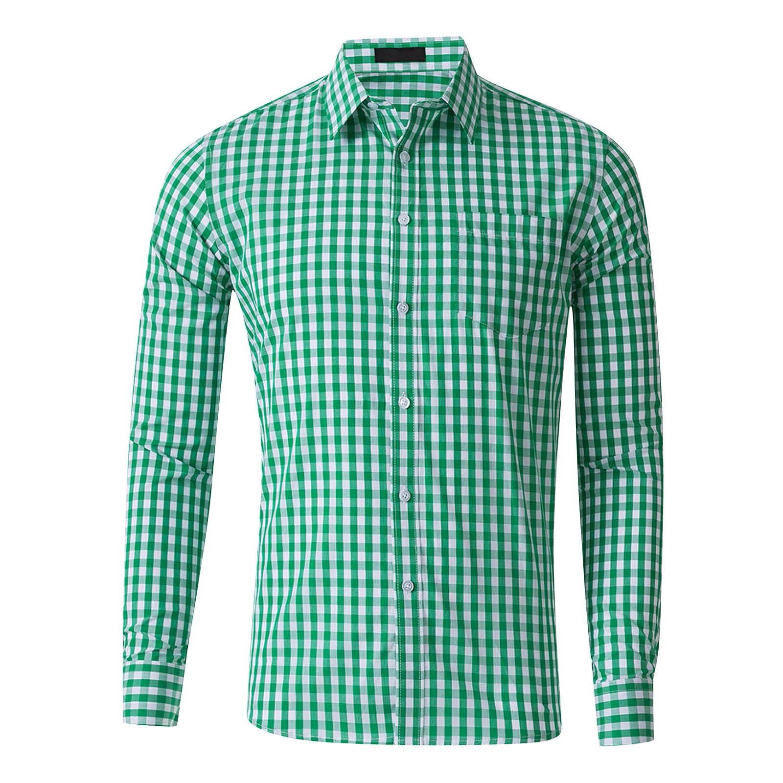 

Мужская рубашка Осенняя ретро клетчатая рубашка с лацканами с длинным рукавом Повседневная рубашка XL зелёный