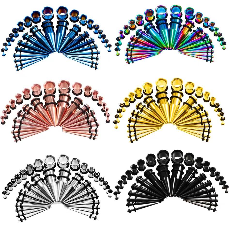 36PCS/Set Ear Gauges Stretching Kit 14-00G Stainless Steel Single Flare Ear Plugs Tunnels Flesh Tapers Stretcher Taper Set
