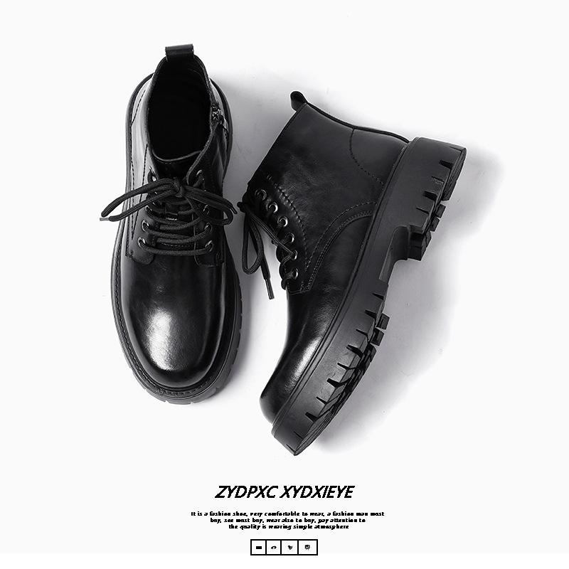 

Американский ретро рабочий мужской 2025 новый британский стиль повседневные короткие ботинки боковая молния средняя высота голенища кожаные ботинки 6896-T 38 чёрный