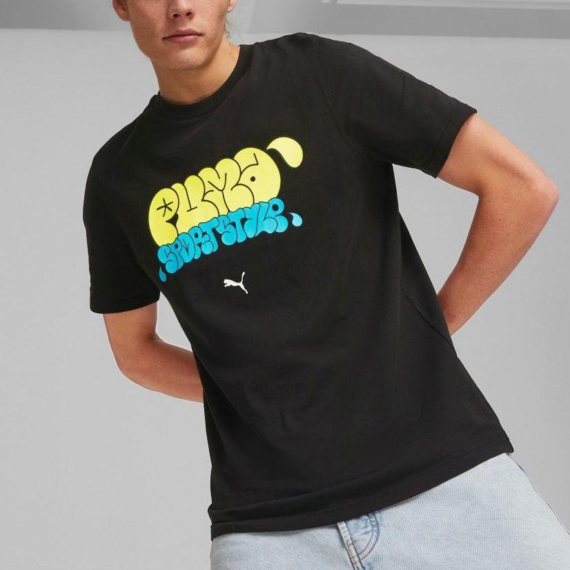 Puma Graphics Graffiti Tee with Cartoon Print, Vintage American Sport, Breathable, Quick-Dry, Crew Neck, Regular Sleeve Men Tops Black 622553-01