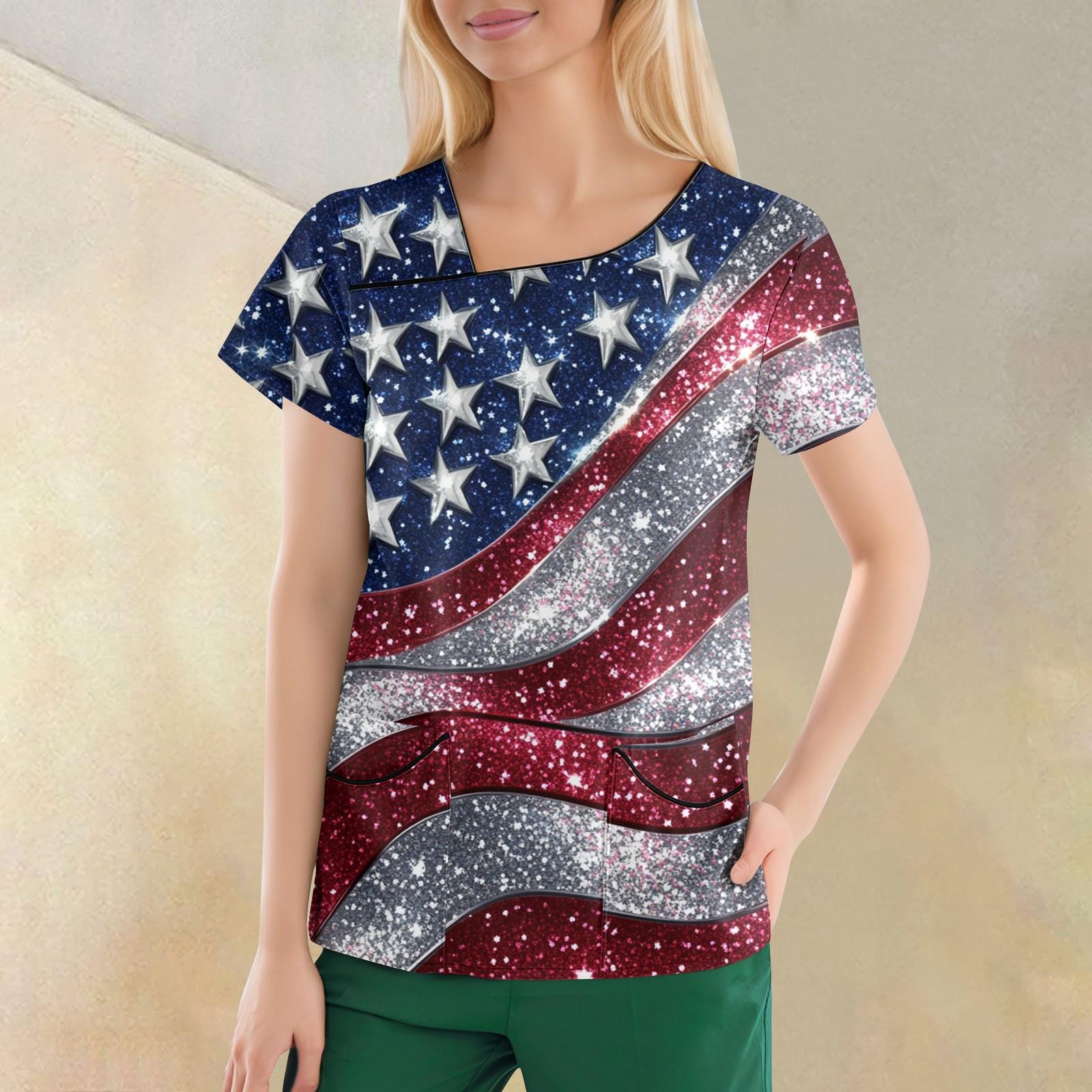 

Женская повседневная рабочая одежда с короткими рукавами и наклонным воротником с принтом и двойными карманами XL киноварь