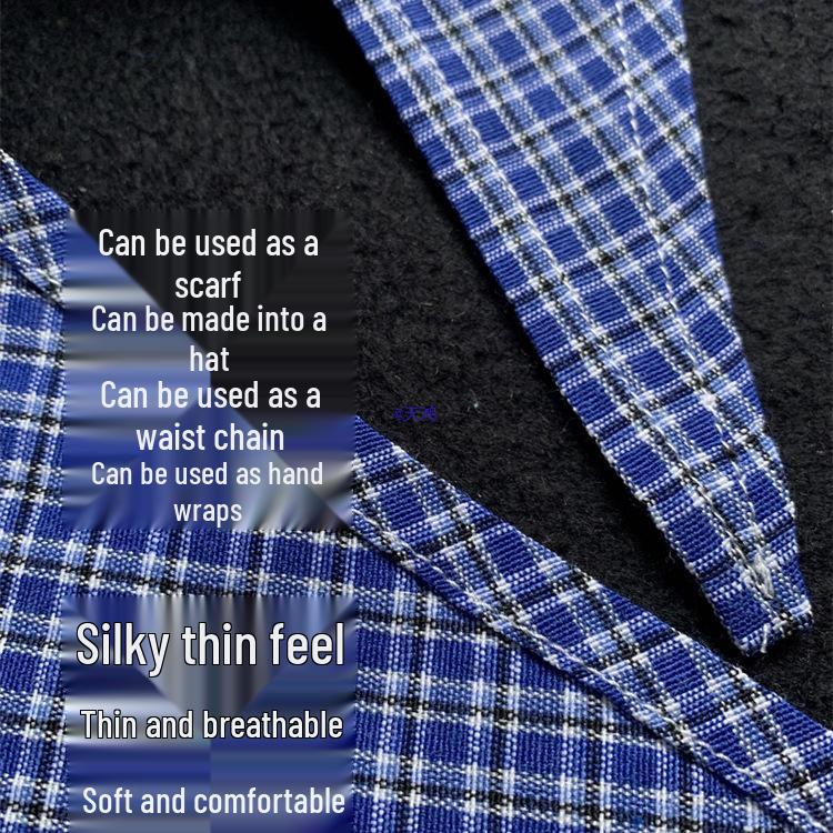 Silk Blue Plaid Bandana: Trendy Summer Triangle Scarf for Men & Women