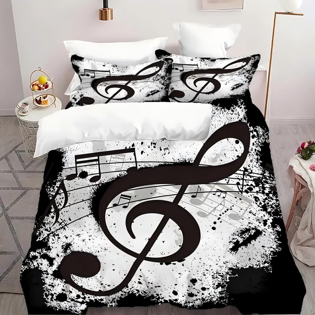 Creative Notes Pattern 3D Printed Duvet Cover Set Black Style Abstract Art Luxury Quilt cover set Soft Comfortable Bedding Set