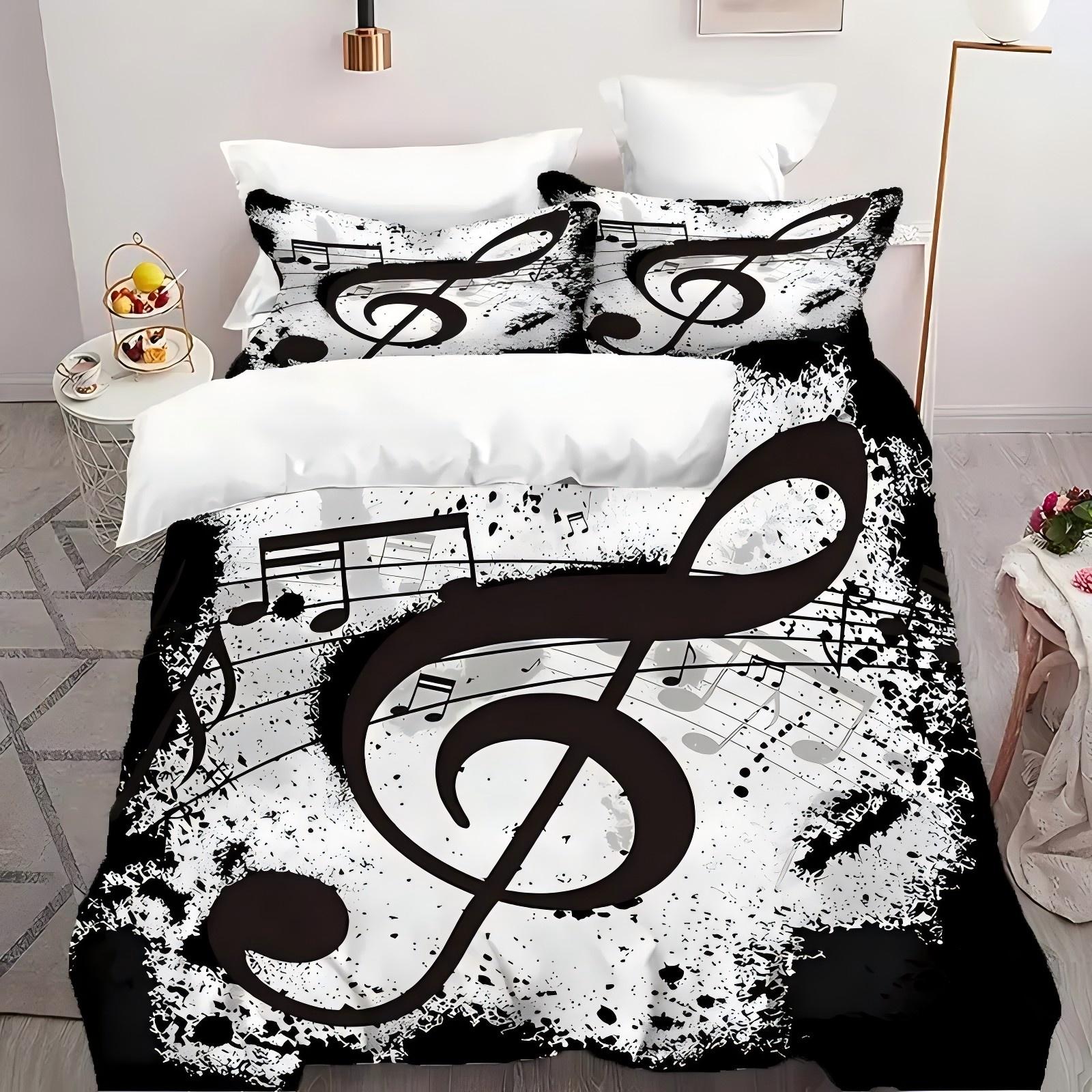 

Creative Notes Pattern 3D Printed Duvet Cover Set Black Style Abstract Art Luxury Quilt Cover Set Soft Comfortable Bedding Set 135x200cm 2pcs
